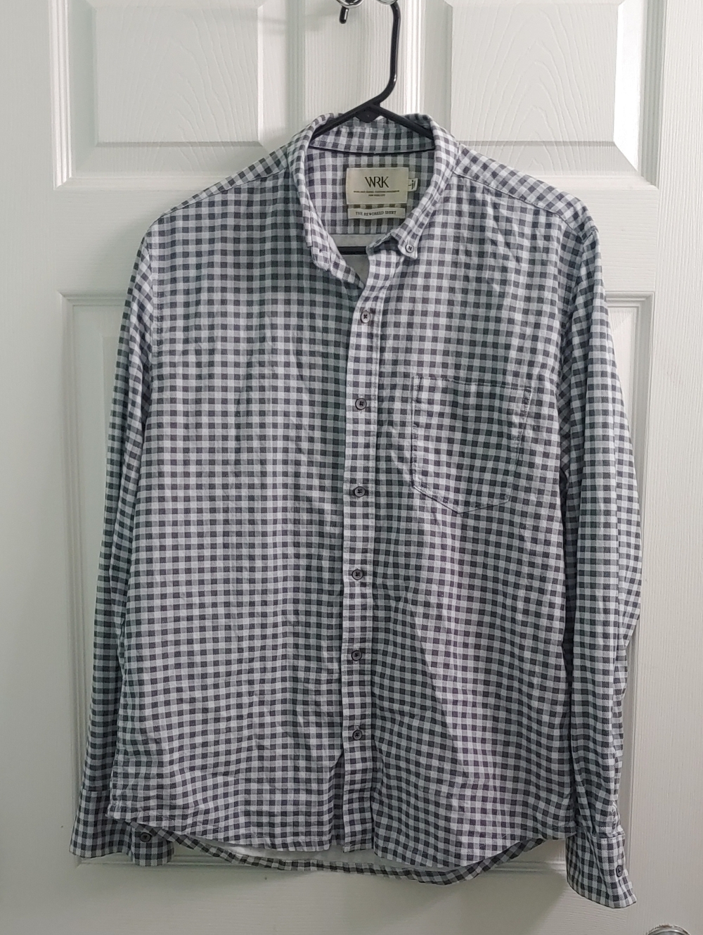 WRK Gingham Check Reworked Shirt Men’s L Grey Gingham Button Down